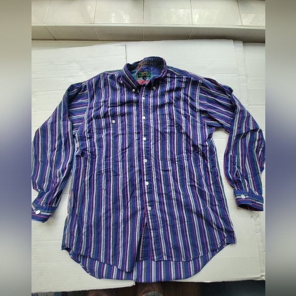 Colors Alexander Julian vintage 90s striped long sleeve button up dress shirt L - Picture 2 of 9